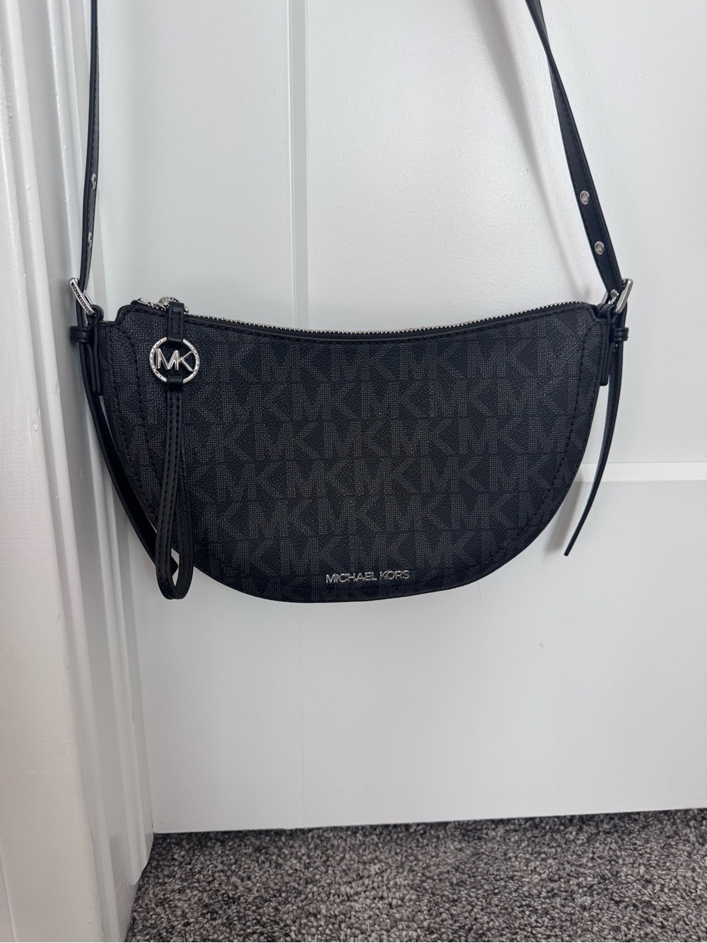 Michael Kors Black Signature Crescent Crossbody Bag
